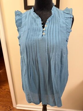 Nanette Lepore Light Blue Pintuck Ruffle Sleeveless Camisole